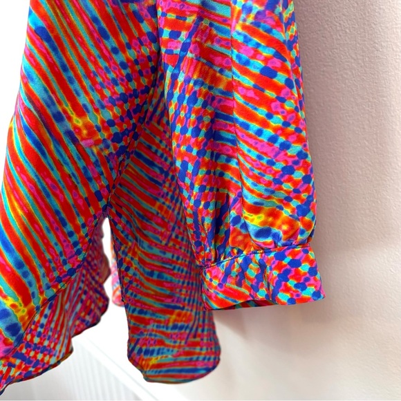 Amanda Uprichard Colorful Abstract Print Popover Silk Blouse Multicolor Medium - Picture 7 of 11